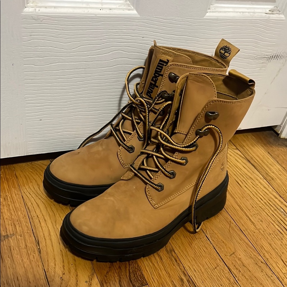Timberland Tan and Black Combat Boots Durable Design